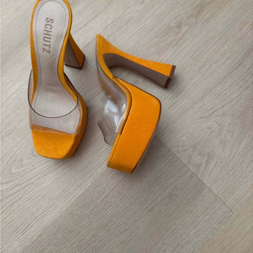 SCHUTZ Orange Platform Heels with Chunky Design
